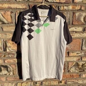 Nike Golf Tour Performance Men’s Size L Dri  Fit  Polo White Grey and Green